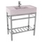 Pink Console Sink With Chrome Base, Modern, 32